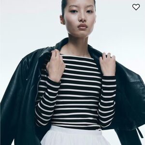 H&M Black and White Striped Boat Neck Top NEW